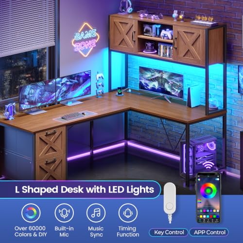 Reversible Farmhouse L Shaped Office Desk with Drawer, Hutch, view 8