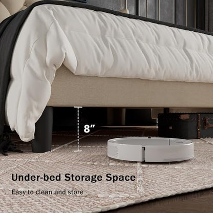 Queen Size Bed Frame with Button Tufted Upholstered Headboard, view 7
