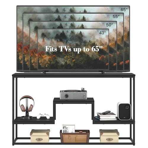 55 Inch Tall TV Stand for TVs up to 65 Inch, TV Console Table with 3-Tier Open Storage Shelves, Modern Industrial Entertainment Center for Living Room, Bedroom, Black