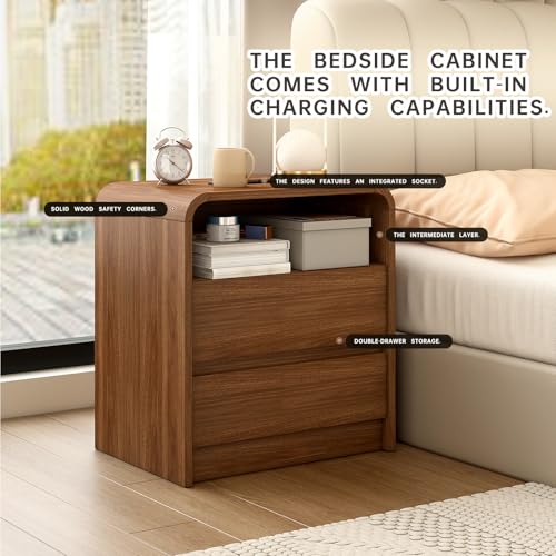 Nightstand Set of 2 w/Charging Station, 2 Drawers & Open Shelf, view 7