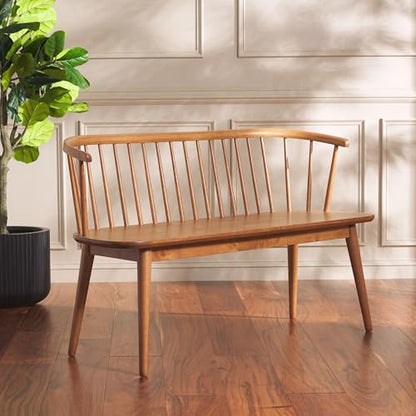 SAFAVIEH Furniture - Blanchard Spindle Bench - Honey - Solid Wood - Classic Windsor Design - Ideal for Entryway, Bedroom, Dining Room, 17.8" Seat Height (BCH8500H)