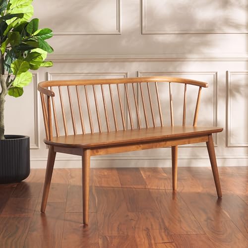 SAFAVIEH Furniture - Blanchard Spindle Bench - Honey - Solid Wood - Classic Windsor Design - Ideal for Entryway, Bedroom, Dining Room, 17.8" Seat Height (BCH8500H)