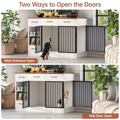 47.2" Large Dog Crate Furniture with 3 Storage Drawers & Hidden Bowl, view 7