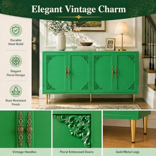 Green Metal Cabinet, Sideboard Buffet Cabinet, TV Stand Cabinet, view 4