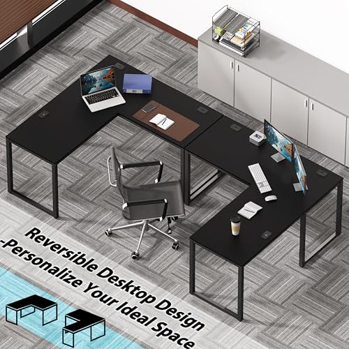 55 x 60 Commercial-Grade L-Shape Corner Office Computer Desk, Black, view 7