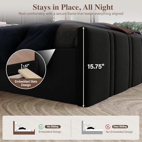 Queen Bed Frame with 65.75" Tall Headboard, Black, view 7