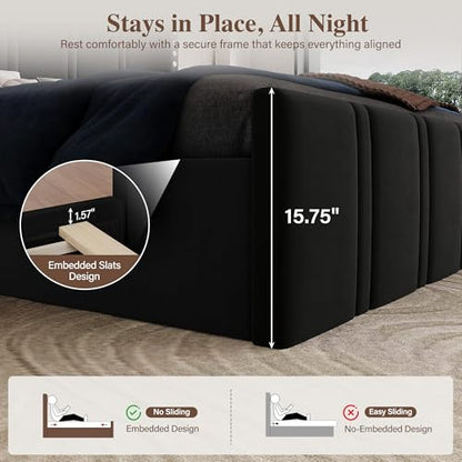 Queen Bed Frame with 65.75" Tall Headboard, Black, view 7