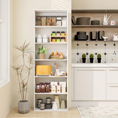 6-Tier Bookcase, 70” Tall Freestanding Bookshelf with 6 Open Shelves, Anti-Toppling Kits, Floor Display Storage Organizer for Living Room, Study, Kitchen, Home & Office (White, 70" H)
