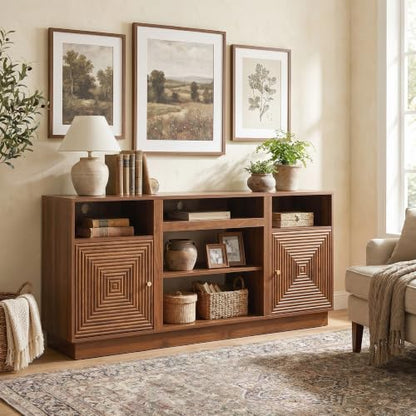Tall TV Stand for TVs Up to 65", Mid-Century Modern, Walnut, view 2