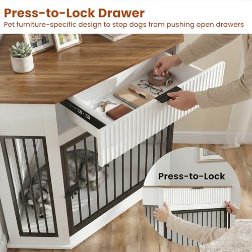 44.6'' Corner Dog Crate Furniture, Wooden Dog Crate with Storage Drawer, view 3