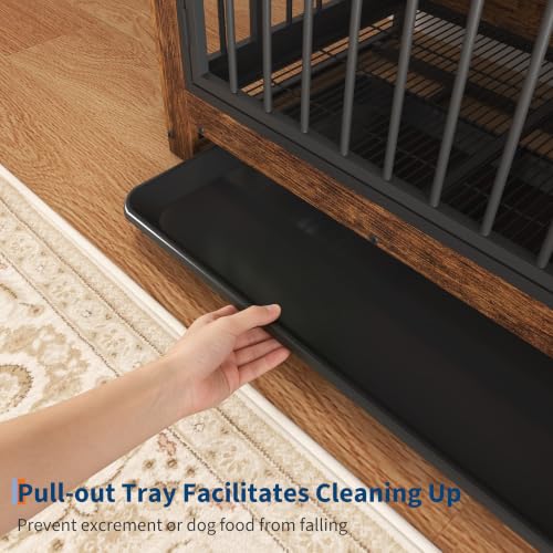 45.3" Dog Crate Furniture with Removable Tray and Rotating Bowls, view 6
