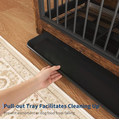 45.3" Dog Crate Furniture with Removable Tray and Rotating Bowls, view 6