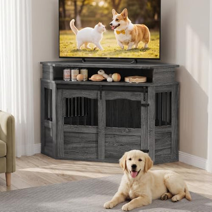 52" Corner Dog Crate for Medium Dogs, Indoor Dog Kennel Grey, view 5