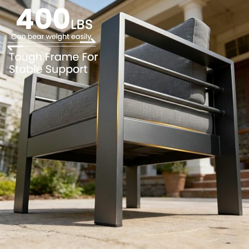 Aluminum Furniture Set with Fire Pit Table, 5 Pieces Patio Sectional Conversation Chat Sofa Modern Seating Set