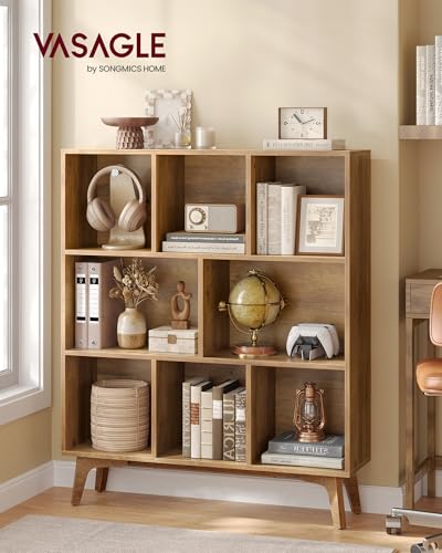 VASAGLE MAEZO Collection - Bookshelf, Bookcase, Cube Shelf with 8 Compartments, Storage Shelf, for Living Room, Home Office, Dining Room, 9.4 x 35.4 x 42.3 Inches, Honey Brown ULBC191KB01S