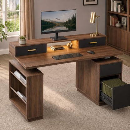 63" Executive Standing Desk with 4 Drawers & File Cabinet, view 2