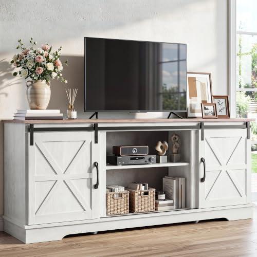 Farmhouse TV Stand for 65", Entertainment Center, White/Grey Wash, view 2