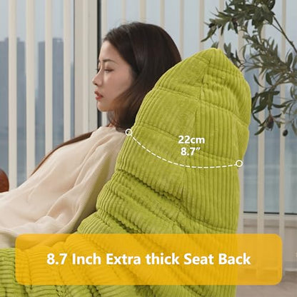 Fireside Chair, Mid Century Armless Floor Sofa, Soft Premium Corduroy Floor Lounge Chair, Foam Sofa Accent Chair for Living Room Bedroom and Office, Lime