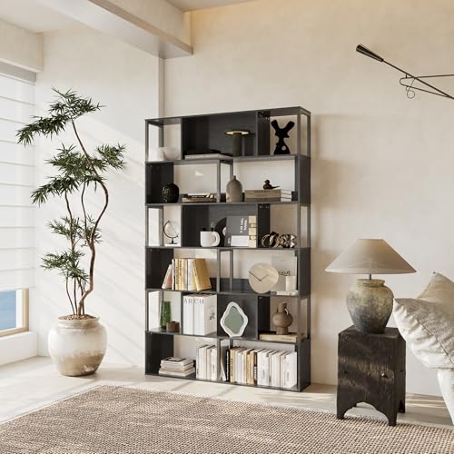 6-Tier Bookshelf, Tall Geometric Bookcase, view 8