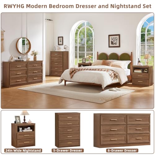55.1" Wide Farmhouse 6 Drawers Dresser for Bedroom, Light Walnut, view 6