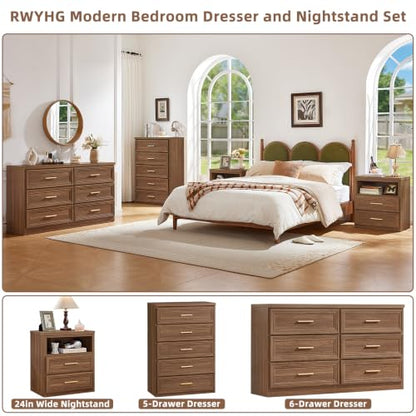 55.1" Wide Farmhouse 6 Drawers Dresser for Bedroom, Light Walnut, view 6