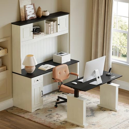 80x60 L Shaped Electric Standing Desk with Hutch and Drawers, view 7