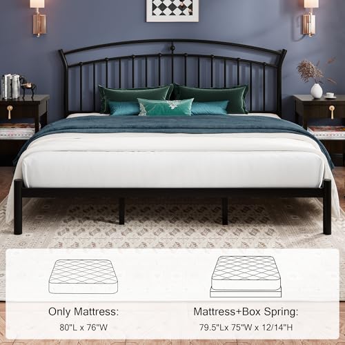King Size Metal Bed Frame with Headboard, Classic Black, Heavy Duty, view 7