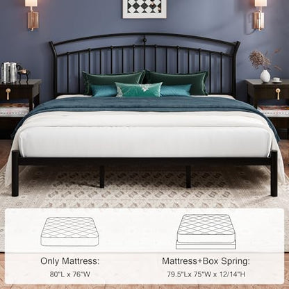 King Size Metal Bed Frame with Headboard, Classic Black, Heavy Duty, view 7