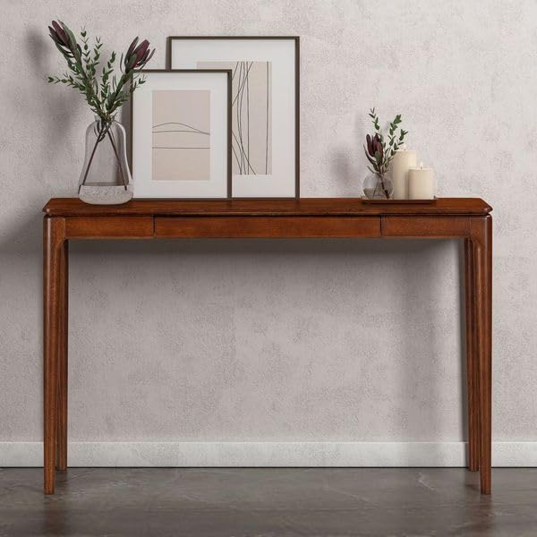 Mingle 47-Inch Console Table, Modern Solid Wood Entryway Table with Hidden Drawer, Waterproof & Heat Resistant, Narrow Table for Hallway, Living Room & Foyer, Dark Walnut