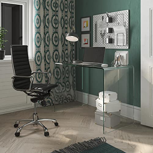 Bent Glass Computer Desk, Rectangular Shaped PC Laptop Workstation Table for Home Office, Clear