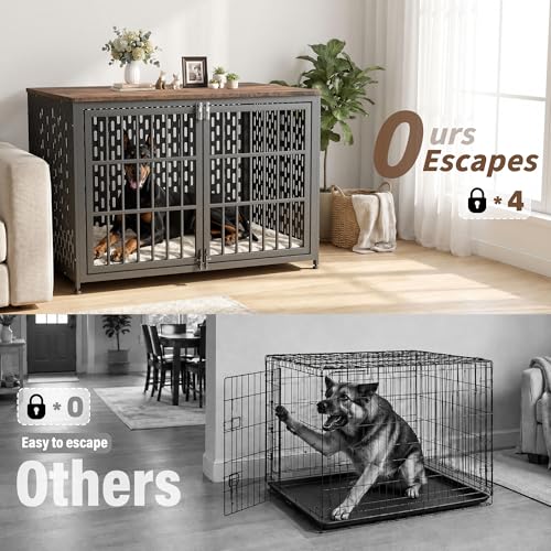 Heavy Duty Dog Crate Furniture 48 Inch, Decorative Dog Cage, Rustic Brown, view 6