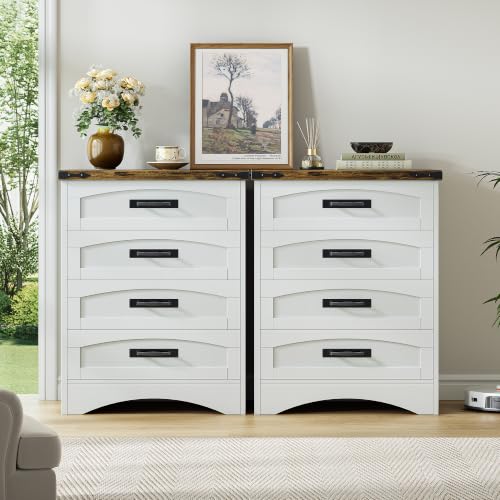 Farmhouse 4 Drawers Dresser for Bedroom, Walnut & White, view 4