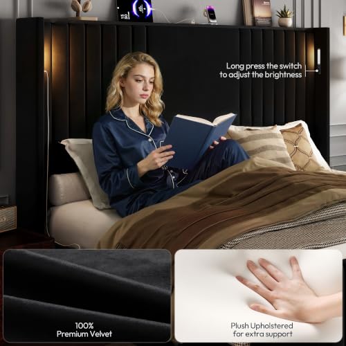 Black Queen Size Platform Bed with Reading Lights, view 5