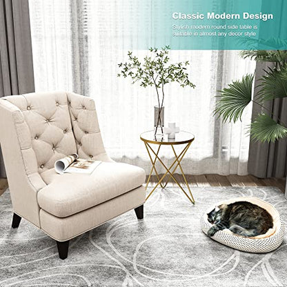 Modern Round Side Table, End Table with Marble Effect Top and Gold Metal Frame, view 6