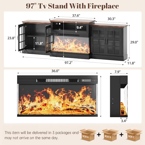 97" Farmhouse Fireplace TV Stand for TVs Up to 100", view 3