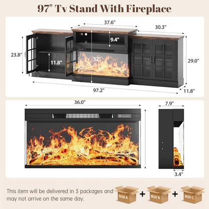 97" Farmhouse Fireplace TV Stand for TVs Up to 100", view 3