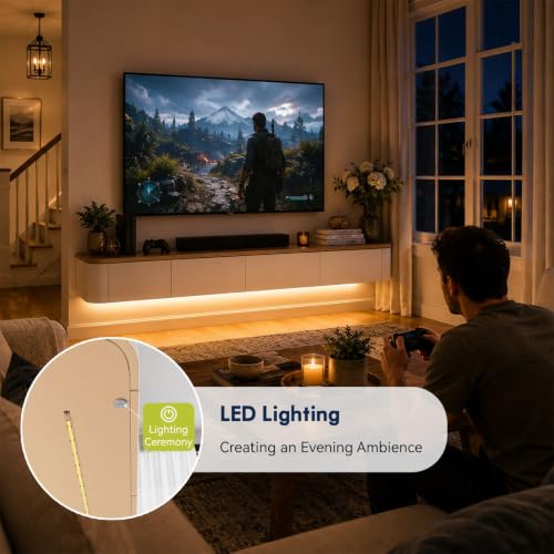 Solid Wood Floating TV Stand with LED Light Modern Wall Mounted Entertainment, view 6