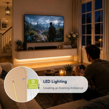 Solid Wood Floating TV Stand with LED Light Modern Wall Mounted Entertainment, view 6