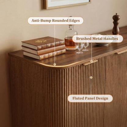 63" Fluted Sideboard Cabinet, 4 Doors, TV Stand Console, Walnut, view 5