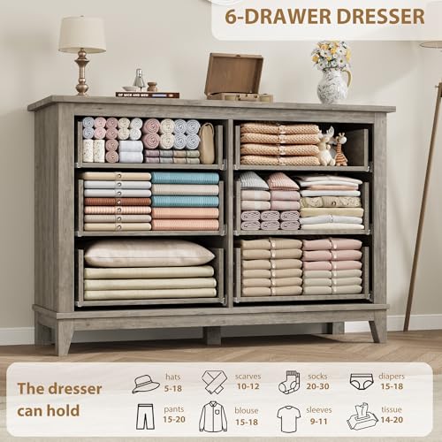 6 Dresser for Bedroom, 47 in Wide Drawer Dresser with Storage Freestanding, view 7