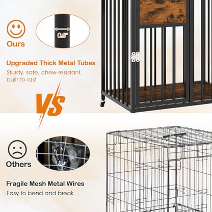 GINATEX 27.5" Dog Crate Furniture with Wheels, Indoor Dog Kennel End Table, view 4