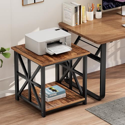 19.7 inch End Table with 2-Tier Storage Shelf for Living Room | Rustic Side Table for Bedroom,Sturdy X-shaped Metal Frame Nightstand,Scratch-resistant Sofa Table,Waterproof Top,Walnut