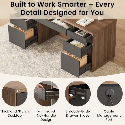 63'' Wood Executive Desk with 7 Drawers, Tall Bookcase, 8 Storage Cubes, view 6