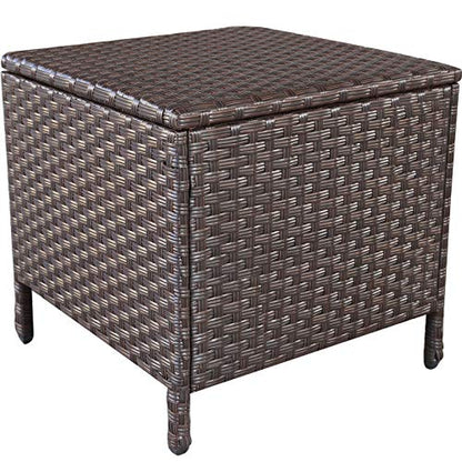 Goognice Outdoor PE Wicker Side Table with Storage Patio Resin Rattan End Table Square Container for Furniture Covers, Toys and Gardening Tools Brown