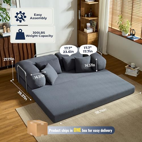 78''Convertible Modular Sleeper Sofa Bed, 5-in-1 Folding Boneless Couch, Pull Out Floor Sleeper, Modular Lounge Sofa for Living Room Bedroom, Multi-Function Foldable Sofa