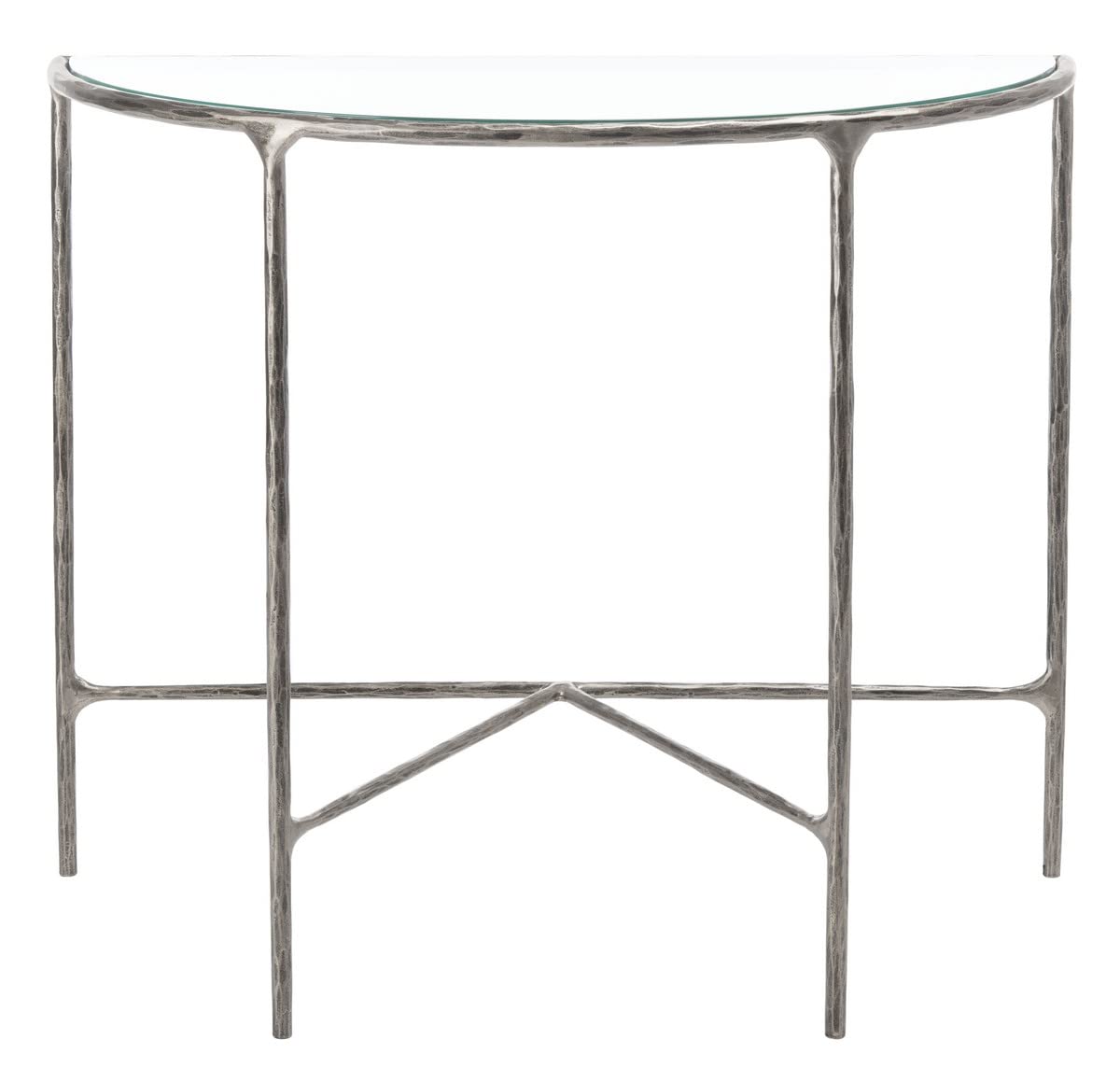 SAFAVIEH Couture Home Collection Jessa Silver Metal/Tempered Glass Top Half Moon Entryway Living Room Console Table (Fully Assembled)