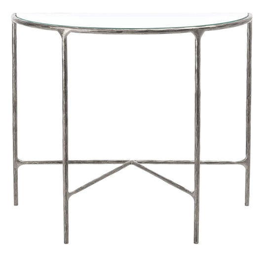 SAFAVIEH Couture Home Collection Jessa Silver Metal/Tempered Glass Top Half Moon Entryway Living Room Console Table (Fully Assembled)