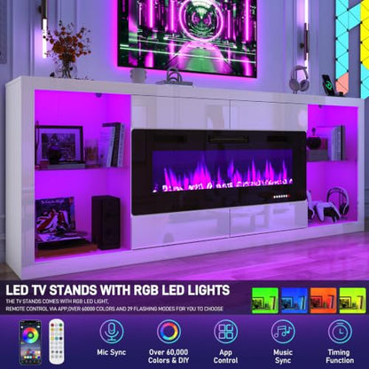94" Fireplace TV Stand with 50" Fireplace&Power Outlet,White High Gloss, view 4