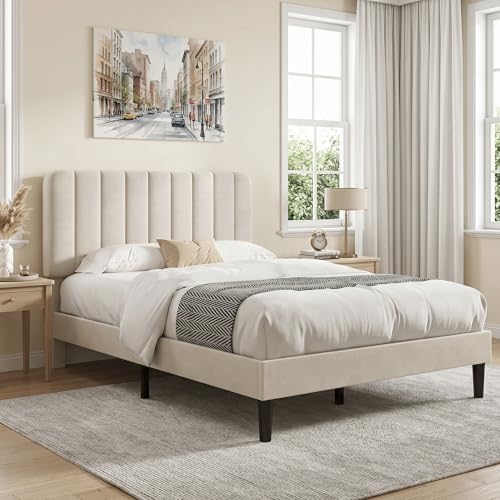 Queen Size Bed Frame with Upholstered Headboard, view 3