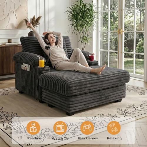 Chaise Lounge Chair with Adjustable Backrest, Storage Ottoman, view 6